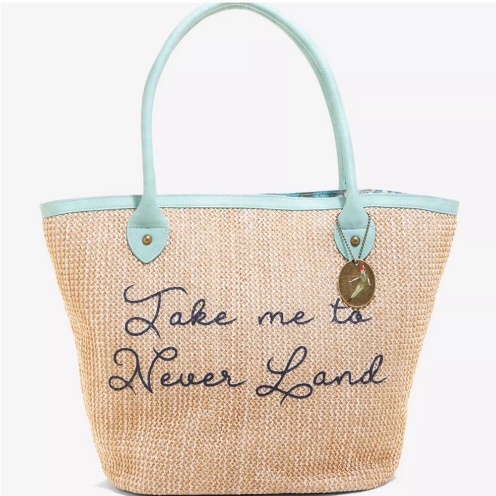 Take me to Never Land Neverland Mermaid Lagoon Tote Bag Wicker Purse. NWOT